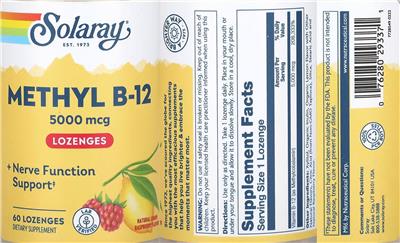 Methyl B-12 Lozenges 5000 mcg Natural Lemon Raspberry Flavor label