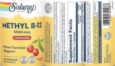 Methyl B-12 Lozenges 5000 mcg Natural Cherry Flavor label