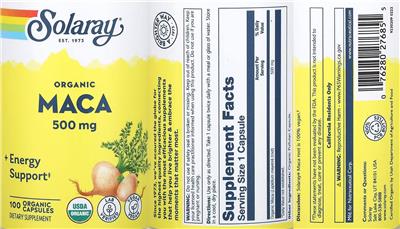 Organic Maca 500 mg label