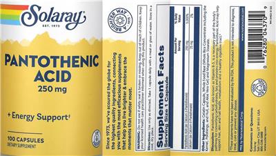 Pantothenic Acid 250 mg label