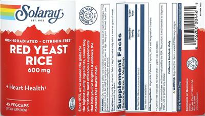 Red Yeast Rice 600 mg label
