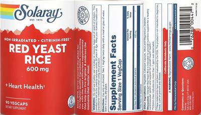 Red Yeast Rice 600 mg label