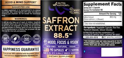 Saffron Extract 88.5 mg label