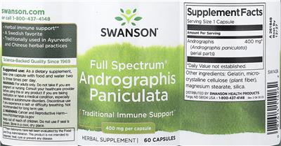 Full Spectrum Andrographis Paniculata 400 mg label