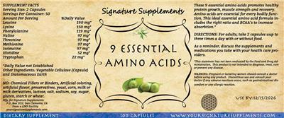 9 Essential Amino Acids label