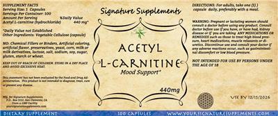 Acetyl L-Carnitine 440 mg label