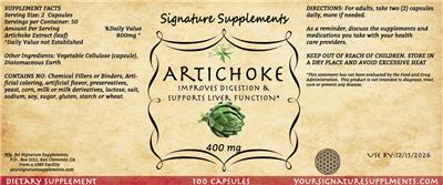 Artichoke 400 mg label
