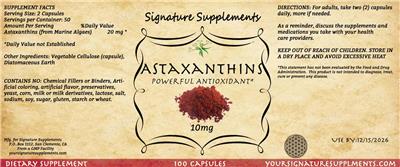 Astaxanthins 10 mg label