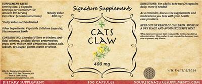 Cats Claw 400 mg label
