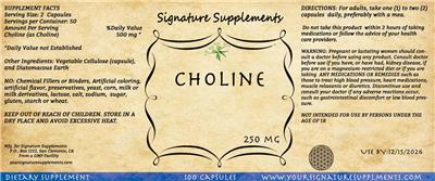 Choline 250 mg label