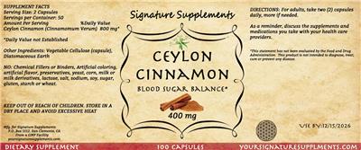 Ceylon Cinnamon 400 mg label