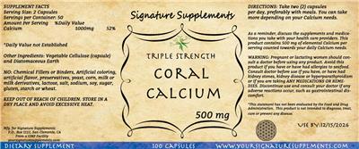 Coral Calcium 500 mg label