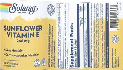 Sunflower Vitamin E 268 mg label