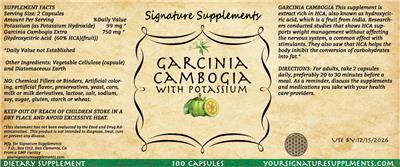 Garcinia cambogia with Potassium label