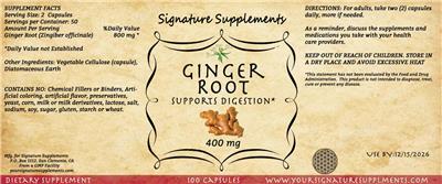 Ginger Root 400 mg label