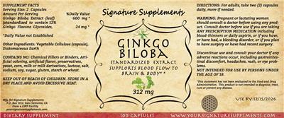 Ginkgo biloba 312 mg label