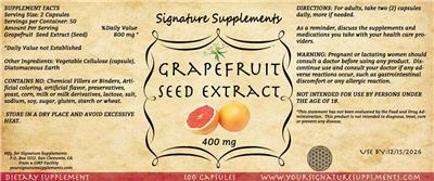 Grapefruit Seed Extract 400 mg label