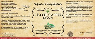 Green Coffee Bean 400 mg label