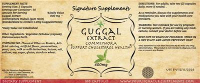 Guggal Extract 400 mg label