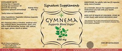 Gymnema 400 mg label