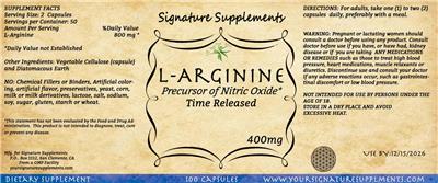 L-Arginine 400 mg label