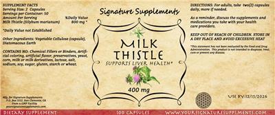 Milk Thistle 400 mg label
