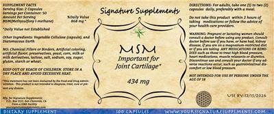 MSM 434 mg label