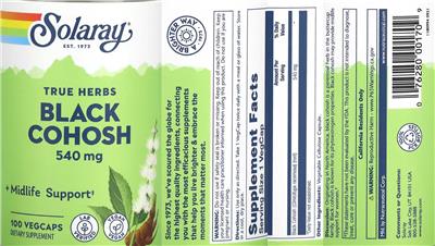 Black Cohosh 540 mg label