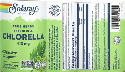 Broken Cell Chlorella 410 mg label