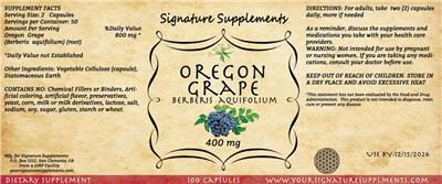 Oregon Grape 400 mg label