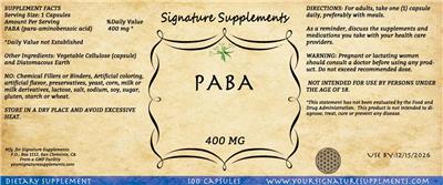 PABA 400 mg label