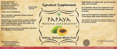 Papaya 400 mg label