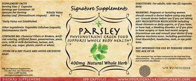 Parsley 400 mg label