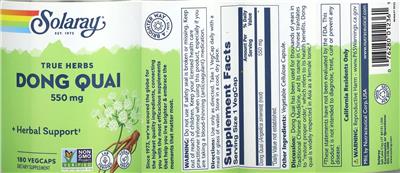 Dong Quai 550 mg label