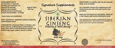 Siberian Ginseng 440 mg label