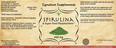 Spirulina 400 mg label