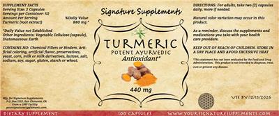 Turmeric 440 mg label