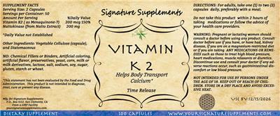 Vitamin K 2 label