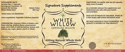 White Willow 400 mg label