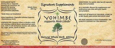 Yohimbe 400 mg label