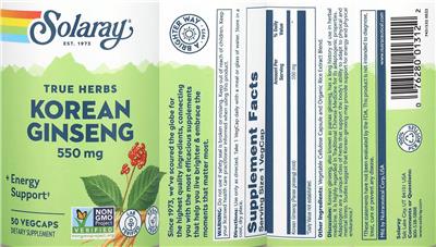 Korean Ginseng 550 mg label