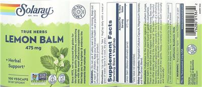 Lemon Balm 475 mg label