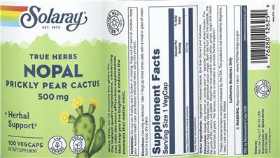Nopal Prickly Pear Cactus 500 mg label