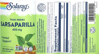 Sarsaparilla 450 mg label