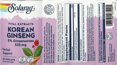 Korean Ginseng 535 mg label