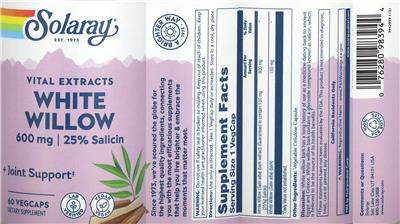 White Willow 600 mg label