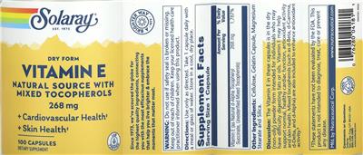 Vitamin E Dry Form 268 mg label