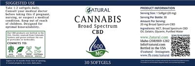 Cannabis Broad Spectrum CBD 600 mg label
