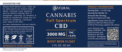 Cannabis Full Spectrum CBD 3000 mg Root Beer Float label