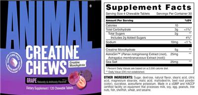 Animal Creatine Chews Grape Flavor label